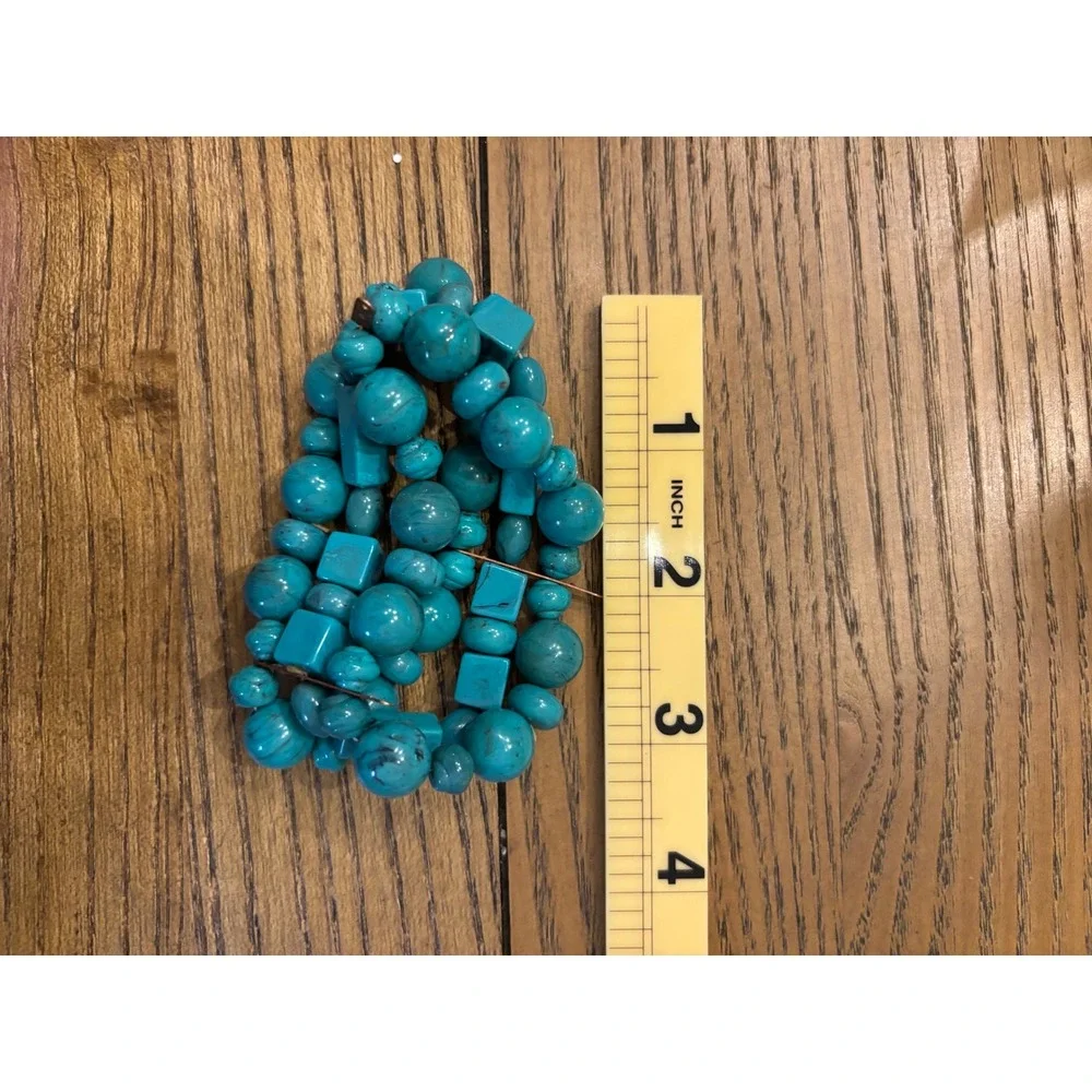 Turquoise Blue Multi Strand Beaded Cuff Bracelet Statement Boho Southwestern
